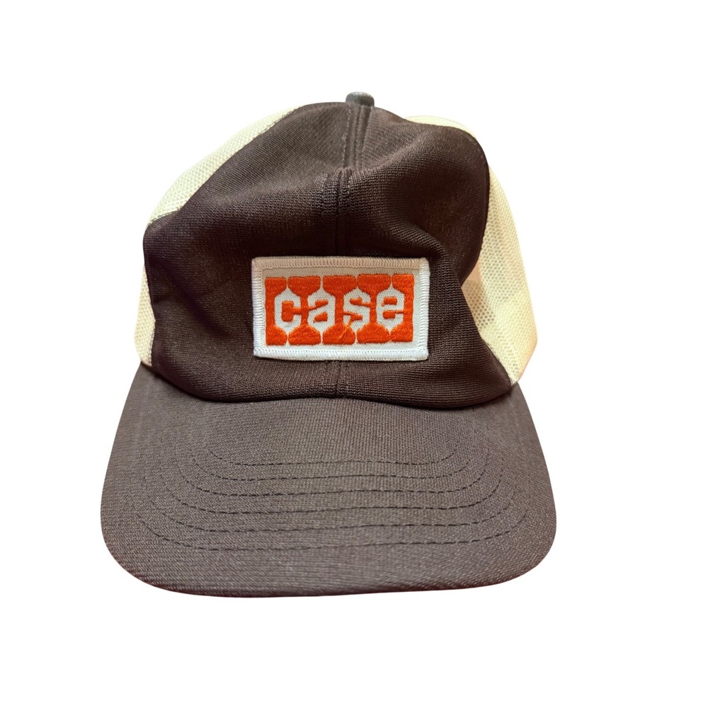 Vintage Case Big Patch Trucker Hat Brown Tan Mesh Snapback Challenger Caps